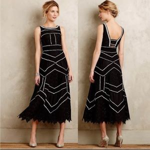 Anthropologie Leifsdottir Tasman midi black eyelet lace crochet dress Size 8
